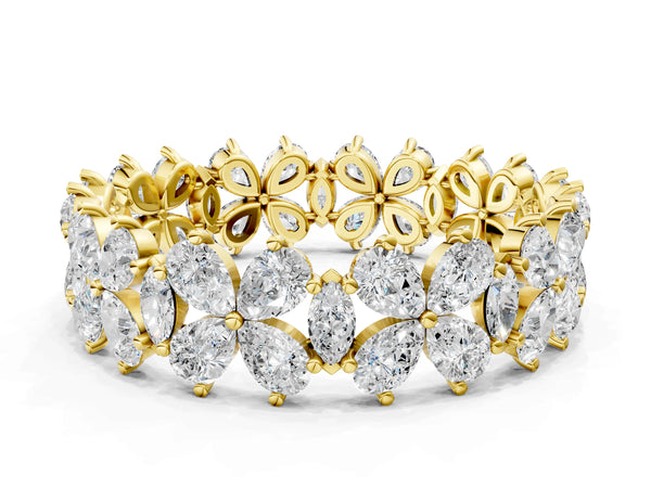 Yellow gold Pear and Marquise Diamond Floral Promise Ring