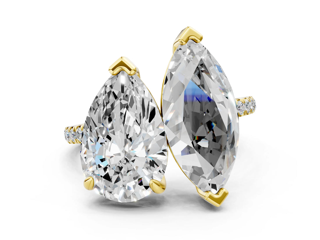 Yellow gold Pear and Marquise Toi Moi Ring with Prong Setting and Pave Band_57