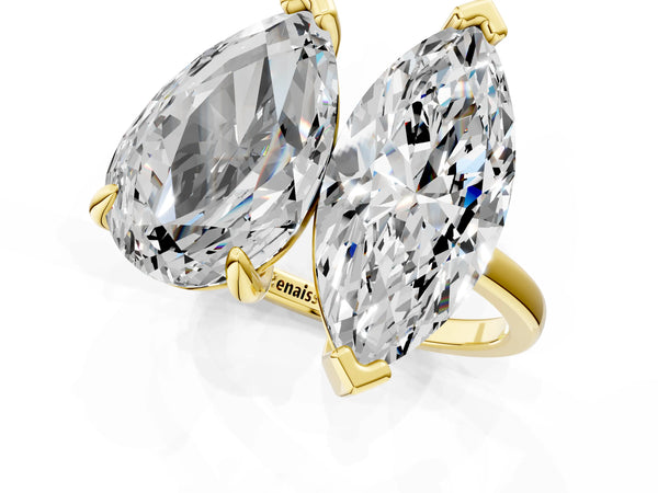 Yellow gold Pear and Marquise Toi Moi Ring with Prong Setting and Plain Band