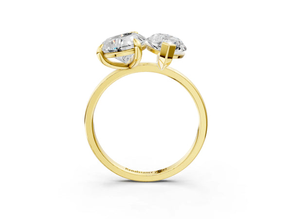 Yellow gold Pear and Marquise Toi Moi Ring with Prong Setting and Plain Band