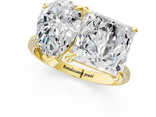 Yellow Gold Pear-Shaped and Princess Cut Laboratory-Grown Diamond Toi et Moi Engagement Ring