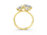 Yellow gold Pear and Princess Toi Moi Ring with Prong Setting and Plain Band 3