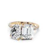 Yellow gold Pear and Radiant Toi Moi Ring with Prong Setting and Micro Pave Band