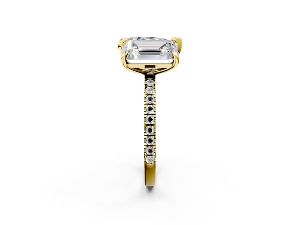 Yellow gold Pear and Radiant Toi Moi Ring with Prong Setting and Pave Band