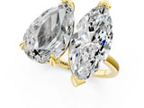 Yellow gold Pear and Radiant Toi Moi Ring with Prong Setting and Plain Band 1