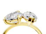 Yellow gold Pear and Radiant Toi Moi Ring with Prong Setting and Plain Band 4