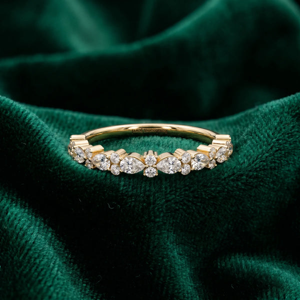 Yellow gold Pear and Round Diamond Wedding Band