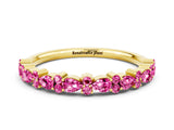 Yellow gold Pear and Round Pink Sapphire Wedding Band_18