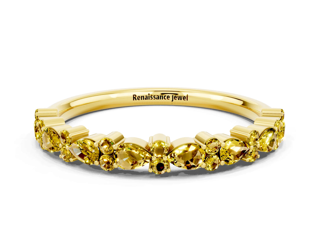 Yellow gold Pear and Round Yellow Sapphire Wedding Band_18