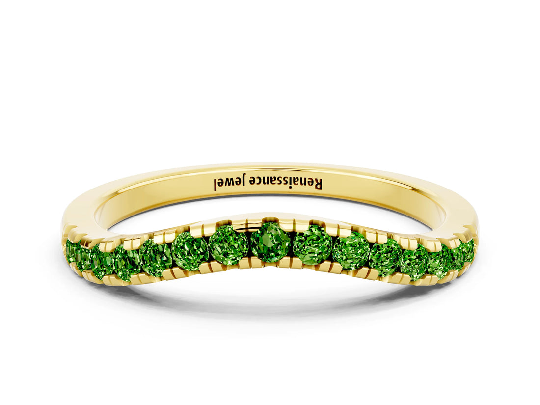 Yellow gold Peridot Pavé Curved Wedding Band_6