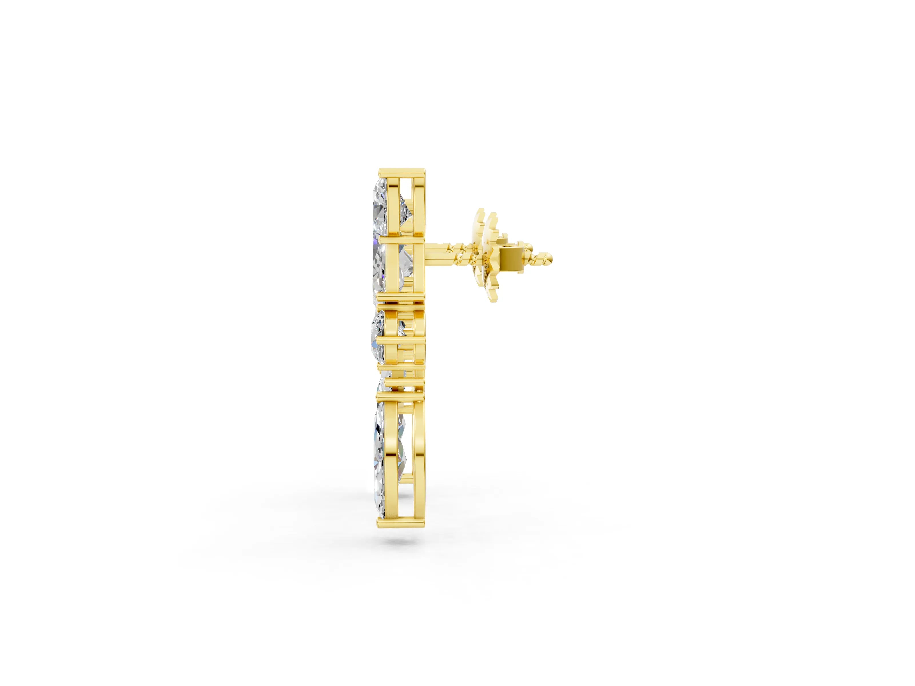 Yellow gold Princess, Baguette, Marquise, Pear and Round Diamond Cluster Stud Earrings_9