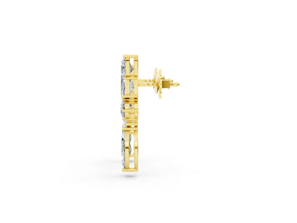 Yellow gold Princess, Baguette, Marquise, Pear and Round Diamond Cluster Stud Earrings