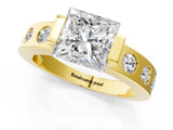 Yellow gold Princess Brilliant Channel-Set Diamond Ring with Bezel Prong Setting_7