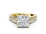 Yellow gold Princess Brilliant Cut Diamond Engagement Ring with Pavé Band and Four-Prong Setting_62
