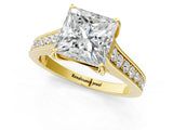 Yellow gold Princess Brilliant Cut Diamond Engagement Ring with Pavé Band and Four-Prong Setting_63