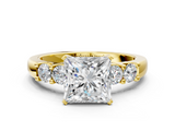 Yellow gold Princess Brilliant Cut Diamond Five-Stone Prong Set Engagement Ring with Channel Band_23