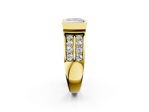 Yellow gold Princess Brilliant Diamond Channel Set Wide Band Ring with Bezel Setting