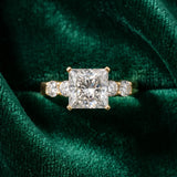 Yellow gold Princess Brilliant Diamond Five-Stone Engagement Ring with Prong Setting on a Classic Band_15