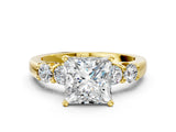 Yellow gold Princess Brilliant Diamond Five-Stone Engagement Ring with Prong Setting on a Classic Band_16