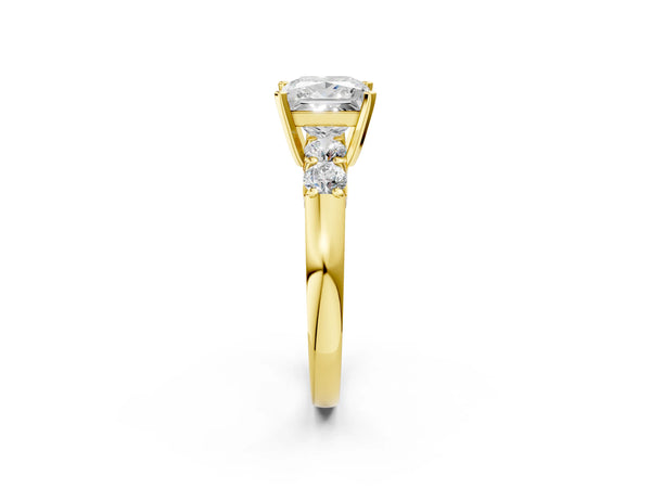 Yellow gold Princess Brilliant Diamond Five-Stone Engagement Ring with Prong Setting on a Classic Band
