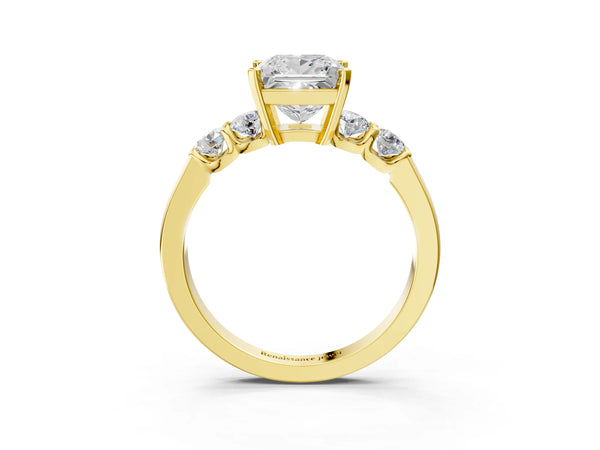 Yellow gold Princess Brilliant Diamond Five-Stone Engagement Ring with Prong Setting on a Classic Band