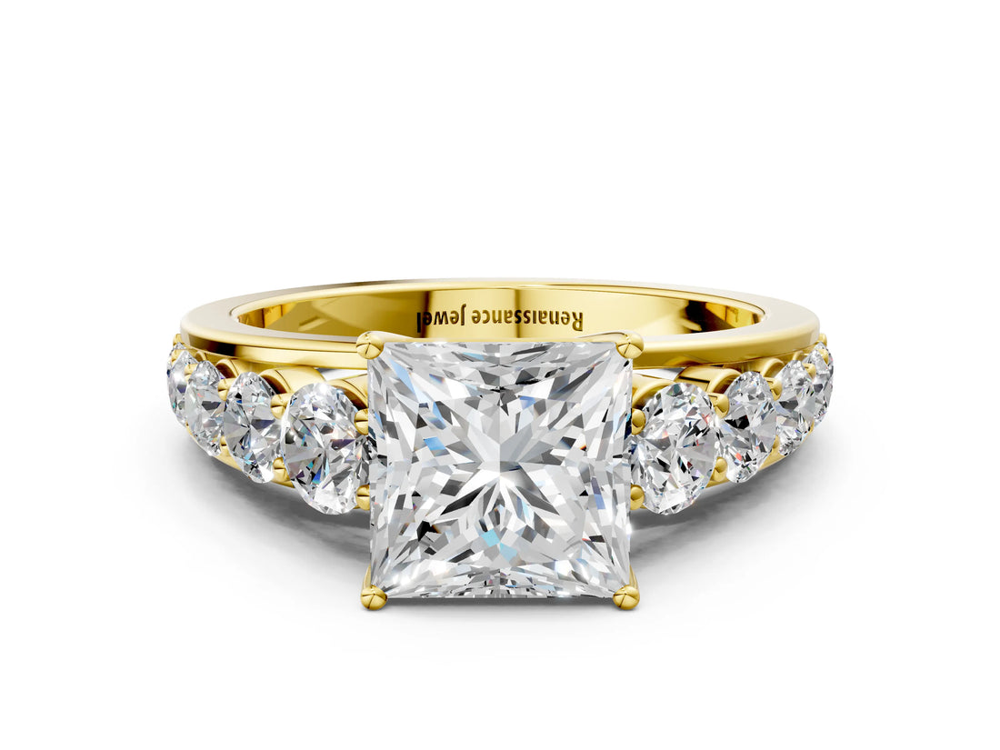 Yellow gold Princess Brilliant Diamond Pavé Band with Six-Prong Setting_3