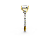Yellow gold Princess Brilliant Diamond Solitaire with Pavé Band and Four-Prong Setting 3