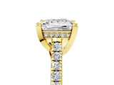 Yellow gold Princess Brilliant Diamond Solitaire with Pavé Band and Four-Prong Setting