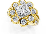 Yellow gold Princess Brilliant Flower Halo Diamond Split Shank Ring_58