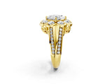 Yellow gold Princess Brilliant Flower Halo Diamond Split Shank Ring_59