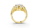 Yellow gold Princess Brilliant Flower Halo Diamond Split Shank Ring_60