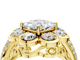Yellow gold Princess Brilliant Flower Halo Diamond Split Shank Ring_61