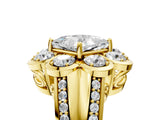 Yellow gold Princess Brilliant Flower Halo Diamond Split Shank Ring_62