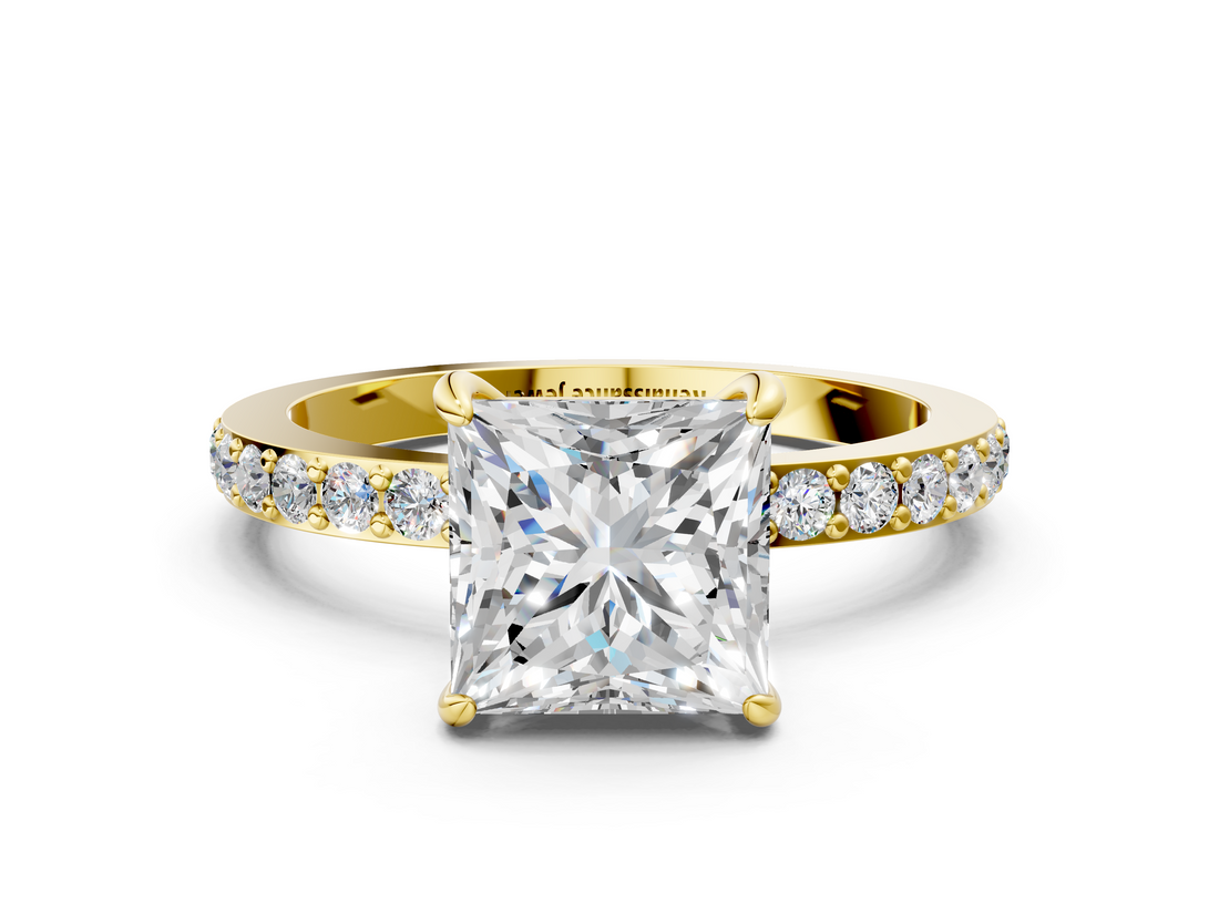 Yellow gold Princess Brilliant Pavé Band Solitaire with Four-Prong Setting_34
