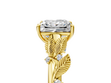 Yellow gold Princess Brilliant Solitaire with Leaf Motif Band and Four-Prong Setting_78