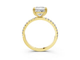 Yellow gold Princess Brilliant Solitaire with Pavé Band and Claw Prong Setting_10
