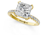Yellow gold Princess Brilliant Solitaire with Pavé Band and Claw Prong Setting_8