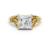 Yellow gold Princess Brilliant Solitaire with Pave Band and Four-Prong Setting_20