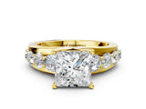 Yellow gold Princess Brilliant Solitaire with Side Stones on a Pave Band and Four-Prong Setting_24