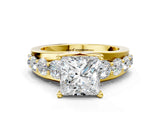 Yellow gold Princess Brilliant Solitaire with Side Stones on a Pave Band and Four-Prong Setting_50