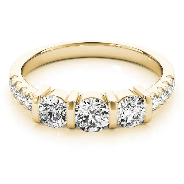 Yellow gold Princess Brilliant Trilogy Channel Set Diamond Ring with Bar Prongs