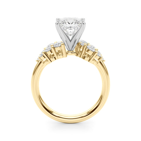 Yellow gold Princess Cluster Diamond Engagement Ring with Pavé Band and Four-Prong Setting 2