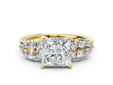 Yellow gold Princess Cluster Diamond Engagement Ring with Pavé Band and Four-Prong Setting_54