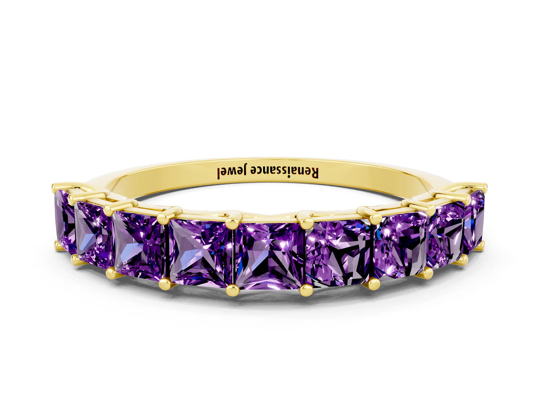 Yellow gold Princess Cut Amethyst Channel-Set Eternity Band with Prong Setting_6
