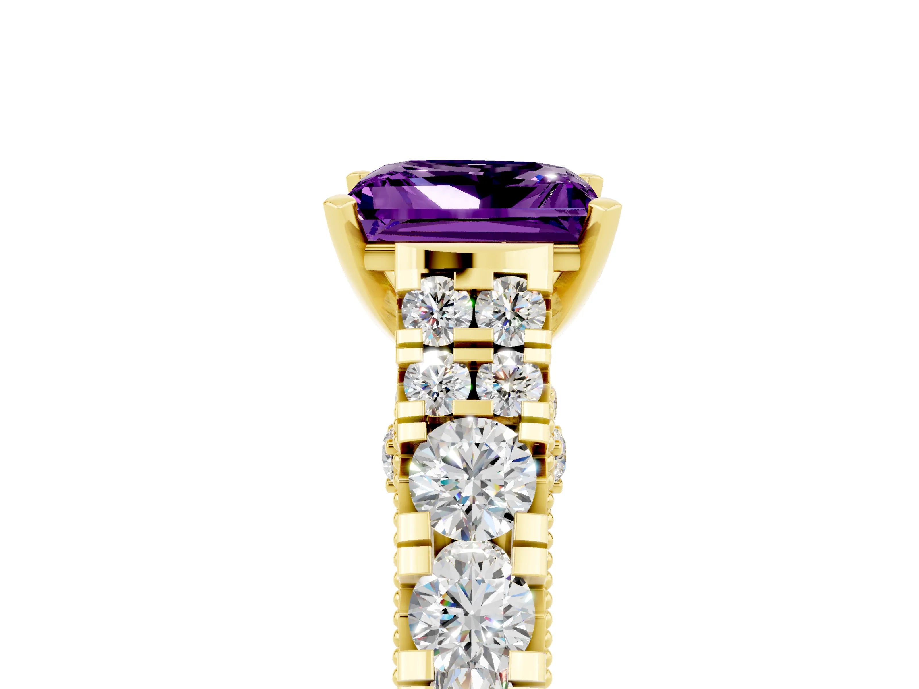 Yellow gold Princess Cut Amethyst Classic Solitaire Ring with Pavé Band and Four-Prong Setting_5
