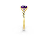 Yellow gold Princess Cut Amethyst Cluster Side Stone Solitaire Ring with Prong Setting_26