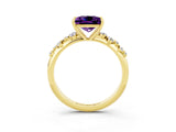 Yellow gold Princess Cut Amethyst Cluster Side Stone Solitaire Ring with Prong Setting_27