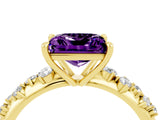 Yellow gold Princess Cut Amethyst Cluster Side Stone Solitaire Ring with Prong Setting_28