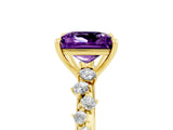 Yellow gold Princess Cut Amethyst Cluster Side Stone Solitaire Ring with Prong Setting_29
