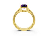 Yellow gold Princess Cut Amethyst Engagement Ring with Milgrain Channel Set Band and Prong Setting_3